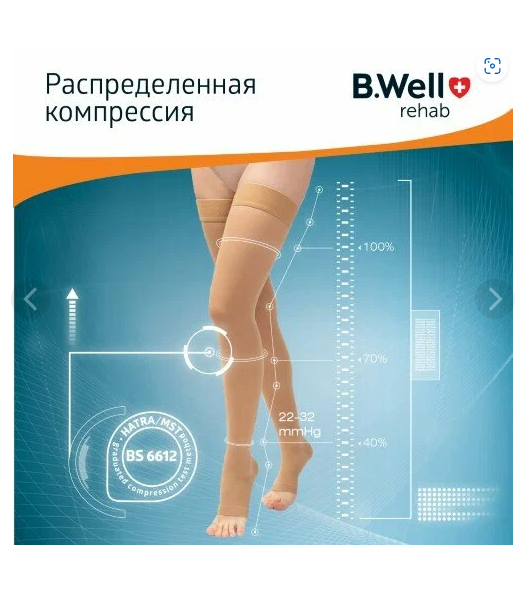 Чулок компрес. до бедра класс II 22-32 мм рт.ст. Ч2-Ч р. 3 черн с откр. мыском